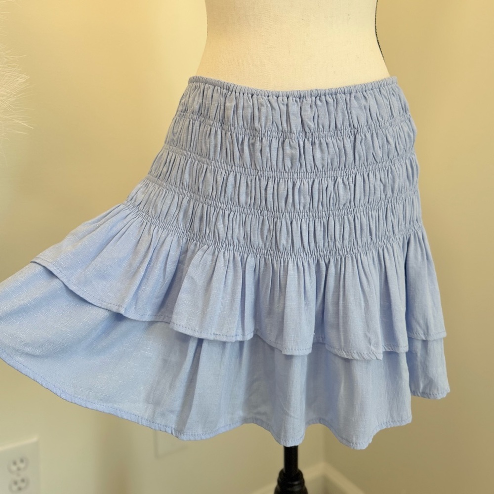 🌾 Blue Smocked Ruffled Layer Mini Skirt